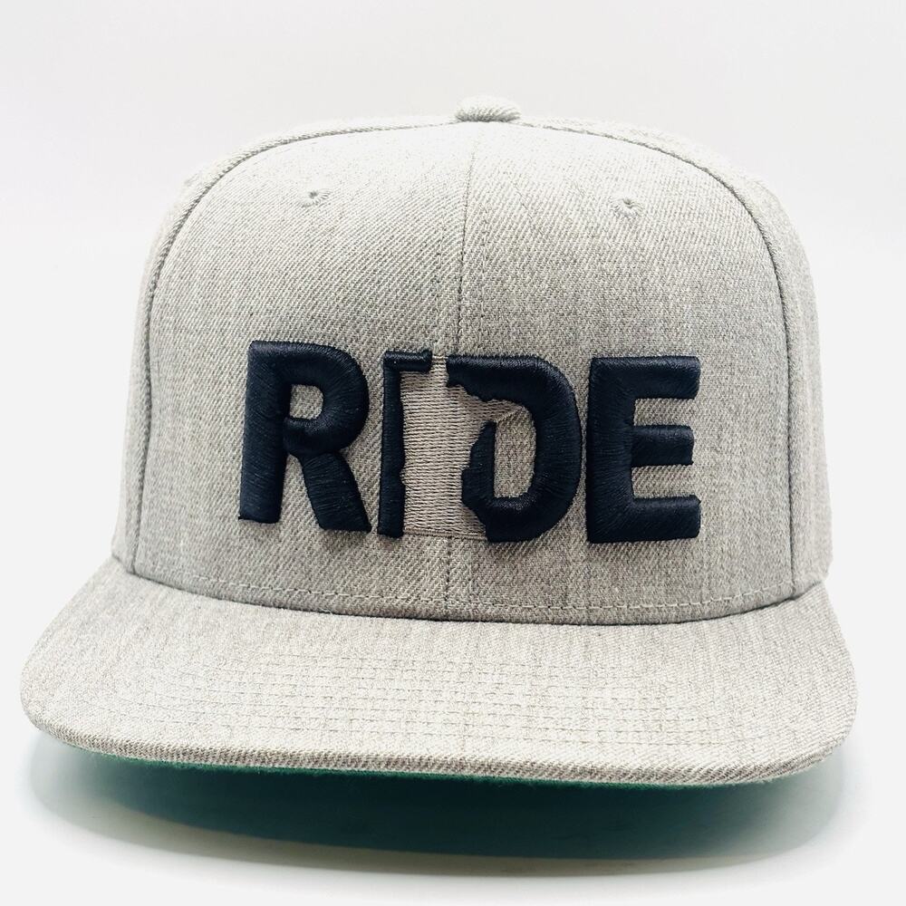 RIDE Hat Cap Snap Back Gray Embroidered Michigan Outdoors Flat Brim Mens Classic